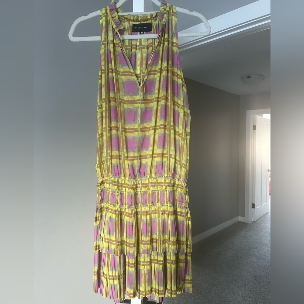 Plaid Sleeveless Dress in Yellow and Pink